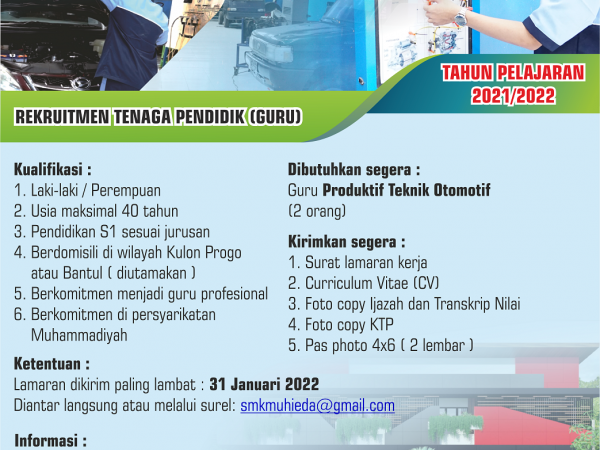 Rekruitment Guru Produktif Otomotif tahun 2022 SMK Muhieda