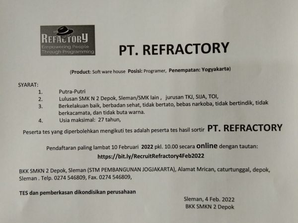 PT. Refractory (Programmer)