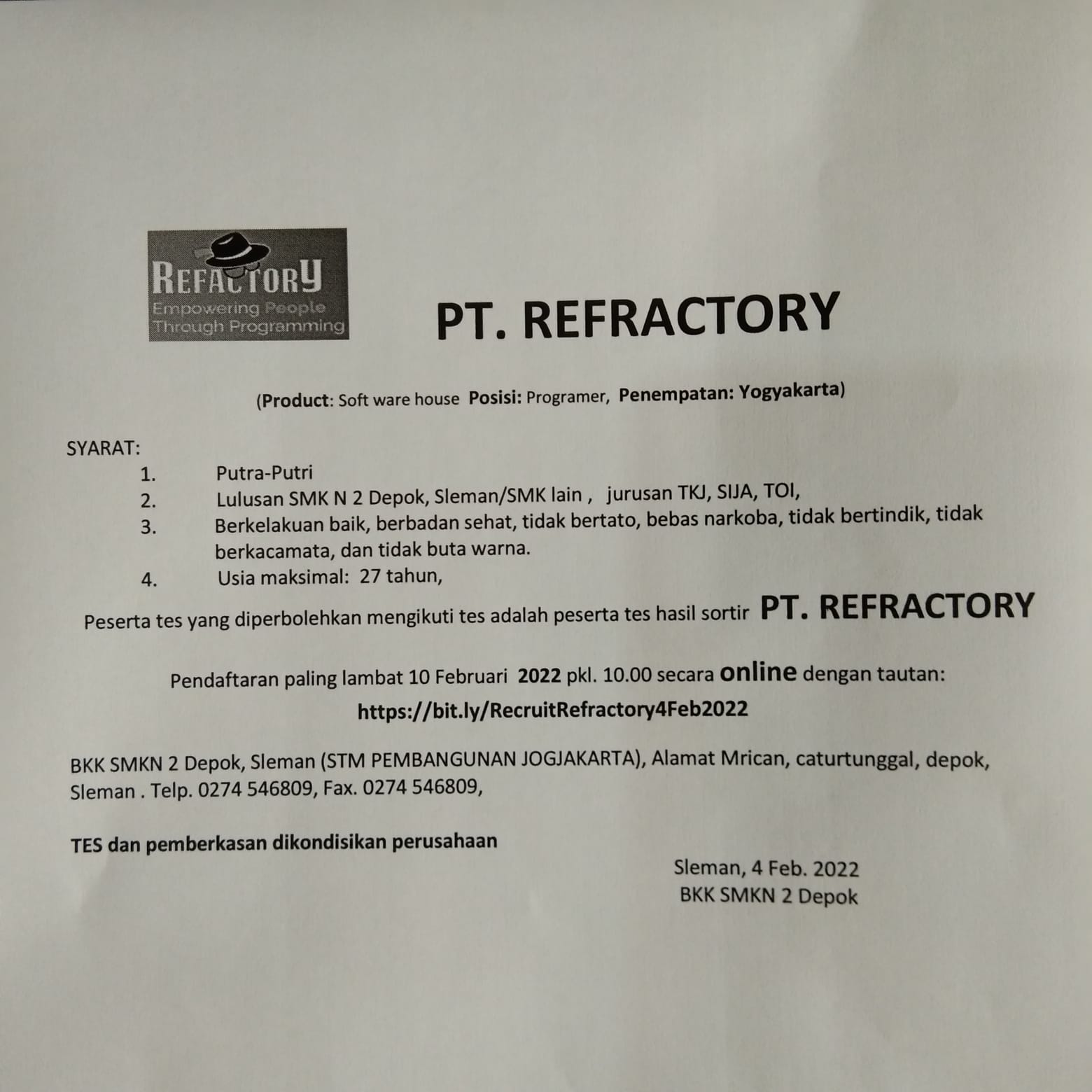 PT. Refractory (Programmer)