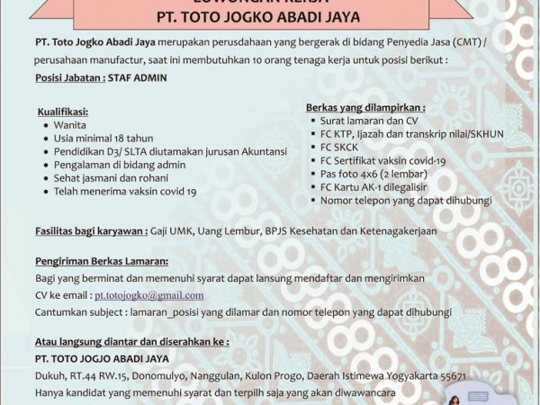 PT Toto Jogko Abadi Jaya (Staf Admin)