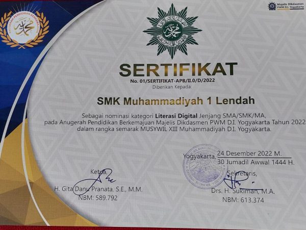 Selamat ! SMK Muhieda mendapat penghargaan nominasi literasi digital