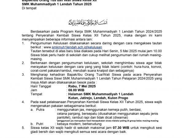 Penyerahan Kembali Siswa Kelas XII 2024/2025