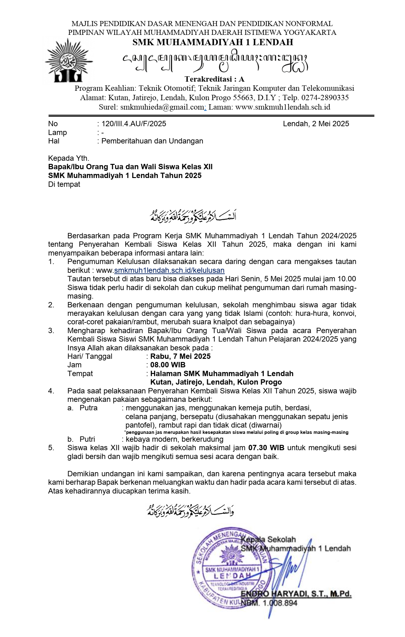 Penyerahan Kembali Siswa Kelas XII 2024/2025